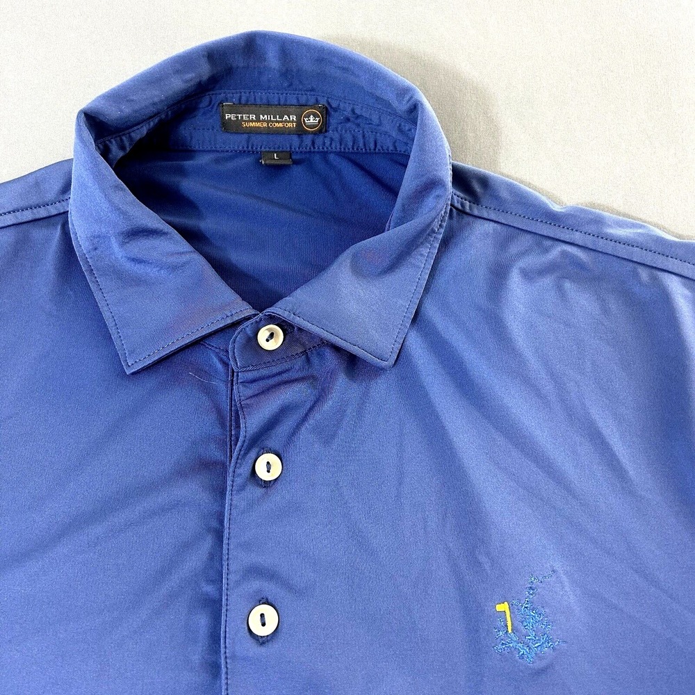 Peter Millar Summer Comfort Polo Shirt Mens Large‎ Blue Golf Preppy Rugby Golfer